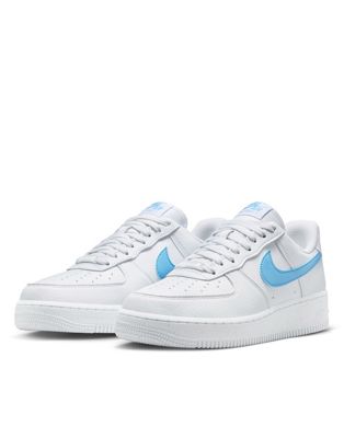 Nike Air Force 1 '07 trainers in white & blue  - ASOS Price Checker