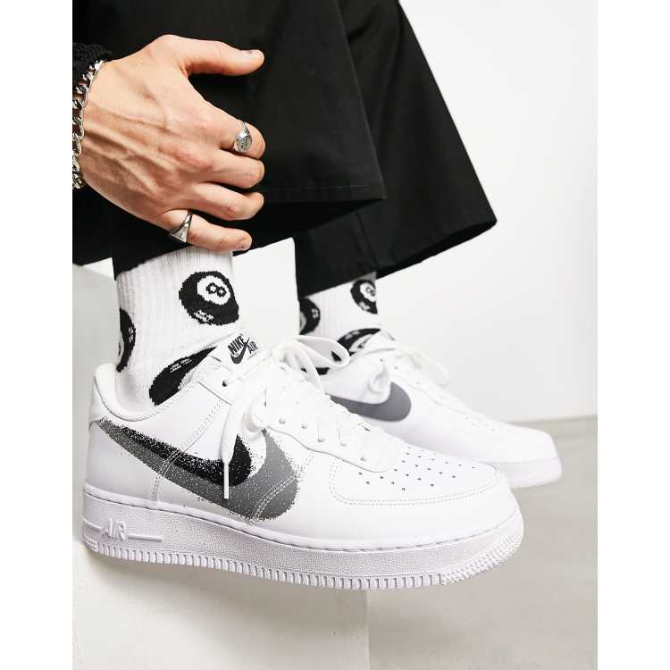 Nike Air Force 1 07 double swoosh spray trainers in white and