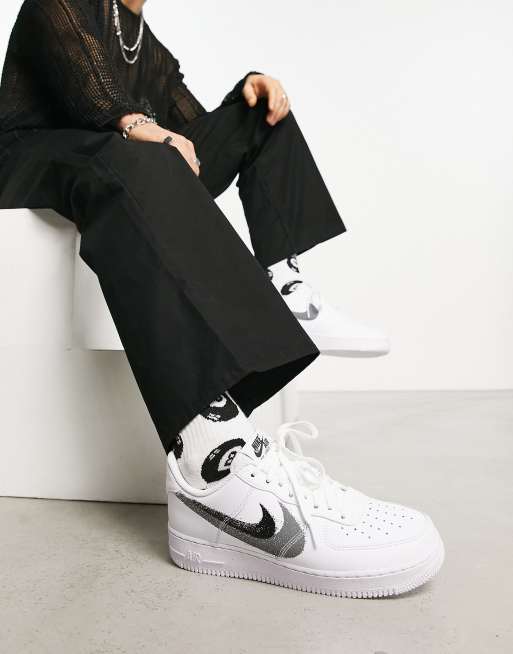 Nike Air Force 1 07 double swoosh spray trainers in white and