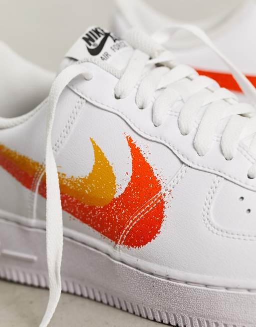 Nike Air Force 1 07 double swoosh spray trainers in white and orange