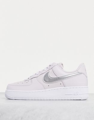 Nike Air Force 1 '07 essential trainers in purple and metallic silver swoosh - ASOS Price Checker