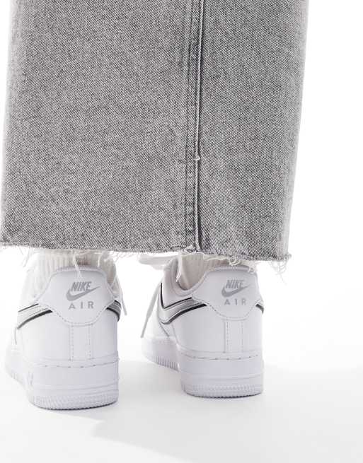Nike Air Force 1 '07 essential trainers in white and metallic silver, 3 of 5