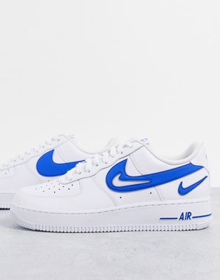 Nike Air Force 1 '07 FM multi swoosh trainers in white and blue
