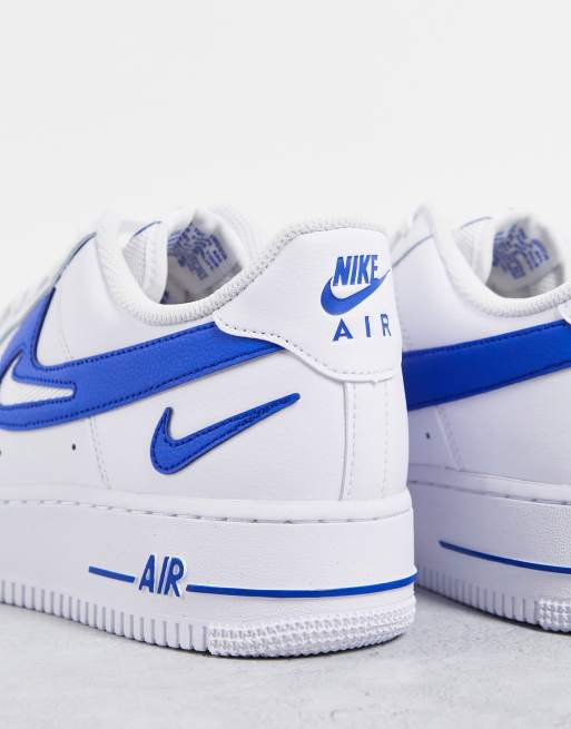 Nike Air Force 1 07 FM multi swoosh trainers in white and blue