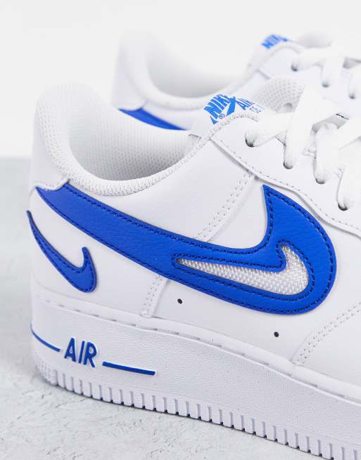 Air force 1 white clearance blue swoosh