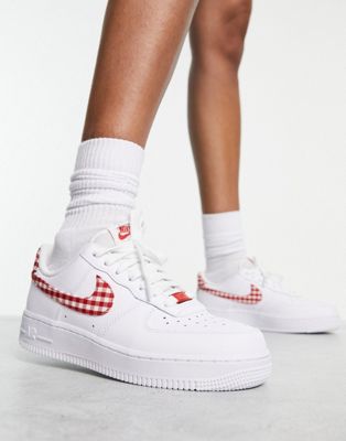 Nike Air Force 1 '07 gingham trainers in white and red - ASOS Price Checker