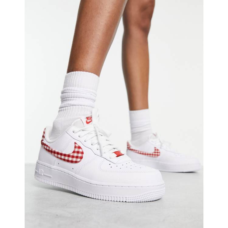 Nike Air Force 1 07 gingham trainers in white and red ASOS