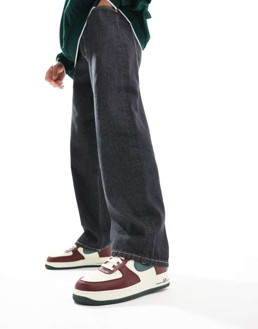 Nike - Air Force 1 '07 LV8 - Bordeaux/grønne/hvide sneakers, 4 af 5