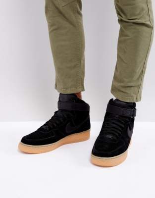 black suede high top air force ones