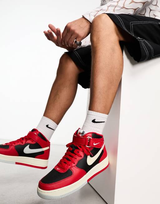 Nike Air Force 1 07 LV8 Mid sneakers in red and black ASOS