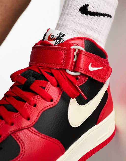 Nike Air Force 1 '07 LV8 Mid Sneakers in Red and Black