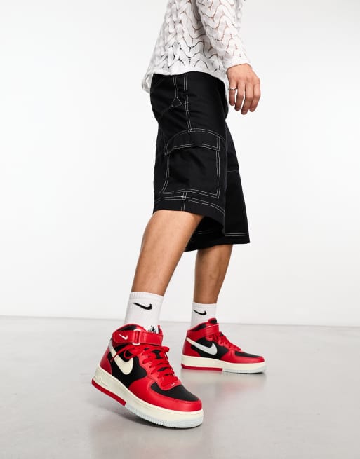 Nike Air Force 1 '07 LV8 Mid Sneakers in Red and Black