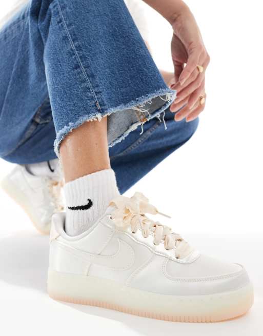 Nike Air Force 1 07 LV8 ribbon sneakers in white and pink ASOS