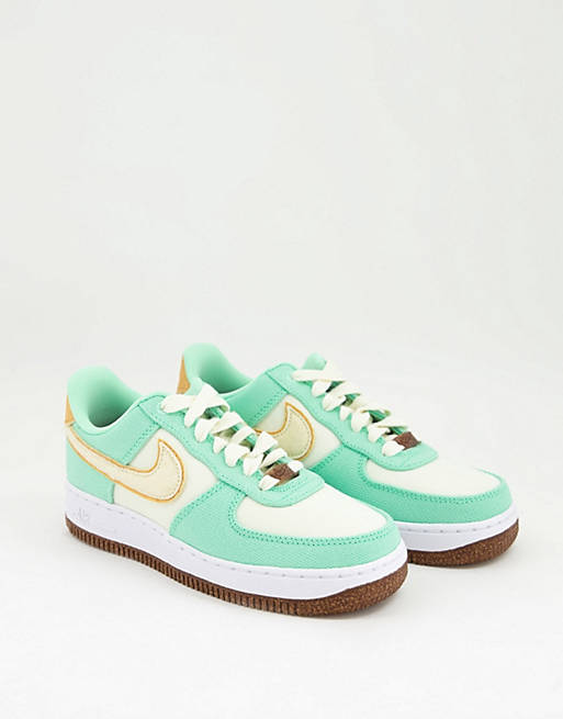  Nike Air Force 1 '07 LX trainers in green and off white with pineapple embroidery 