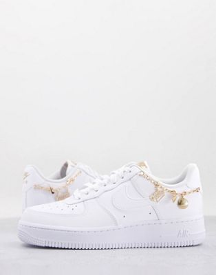 Nike Air Force 1 '07 LXX trainers in white with gold jewellery