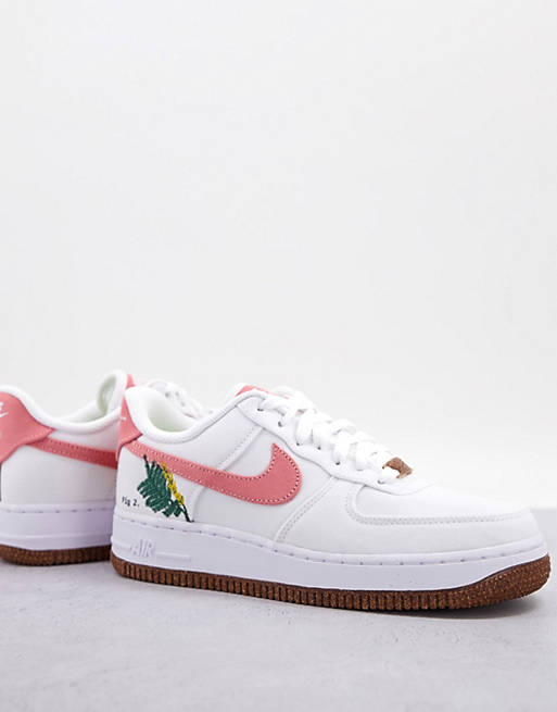 Nike Air Force 1 '07 trainers in white and burgundy with floral embroidery - WHITE