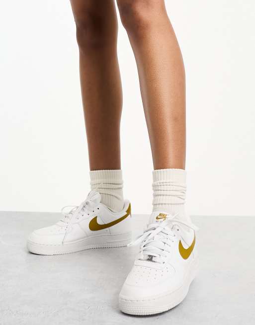 Nike White Air Force 1 '07 LV8 Metallic White Gold Sneakers