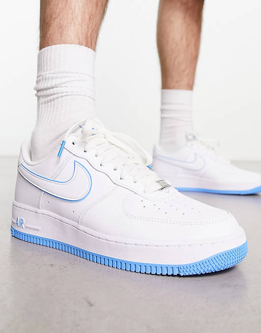 Correctamente País plataforma Nike Air Force 1 '07 sneakers in white and blue | ASOS
