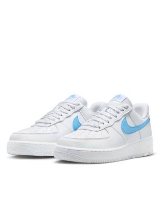 Nike White & Blue Air Force 1 '07 Sneakers In White