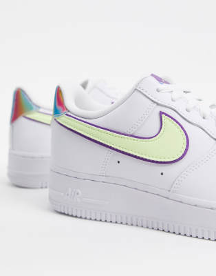 purple and green air force ones