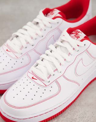 Nike Air Force 1 '07 Stitch trainers in white/ university red | ASOS