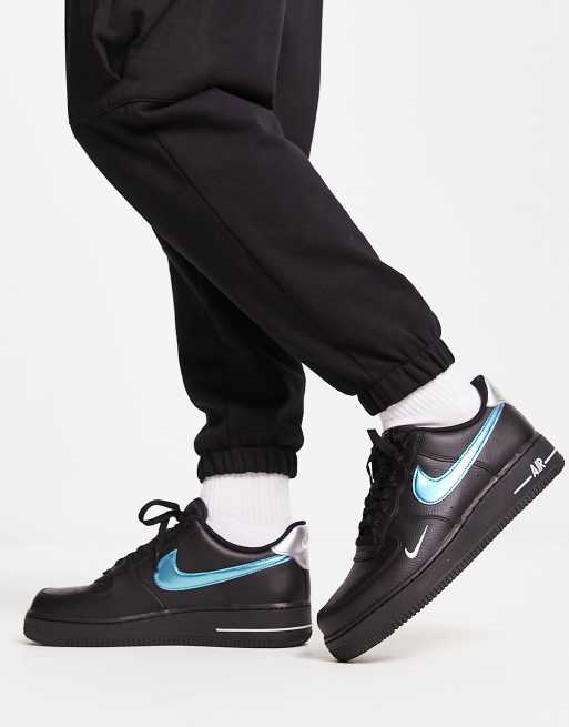 Air force 1 all black best sale white swoosh