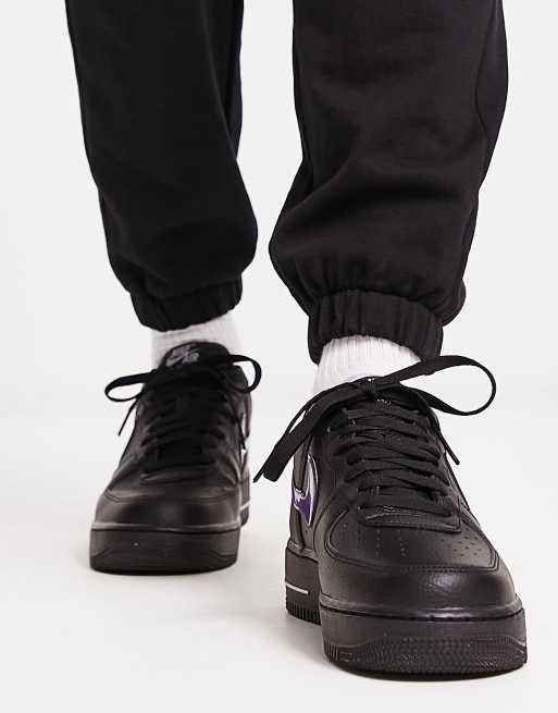 Nike Air Force 1 07 trainers in black with metallic swoosh ASOS