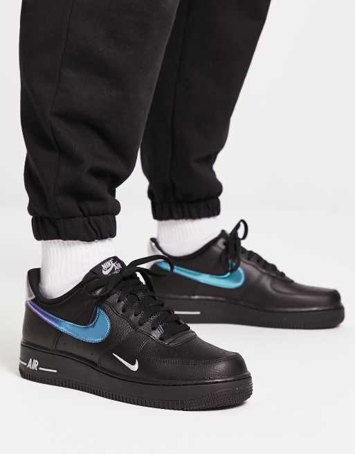 Nike Air Force 1 07 trainers in black with metallic swoosh