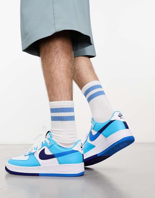 Nike air force 1 best sale trainers in white and blue