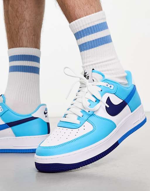 Nike air force 1 deals trainers in white and blue