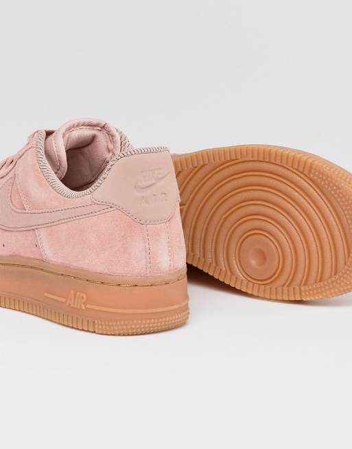 Nike Air Force 1 07 Trainers In Particle Pink Suede With Gum Sole