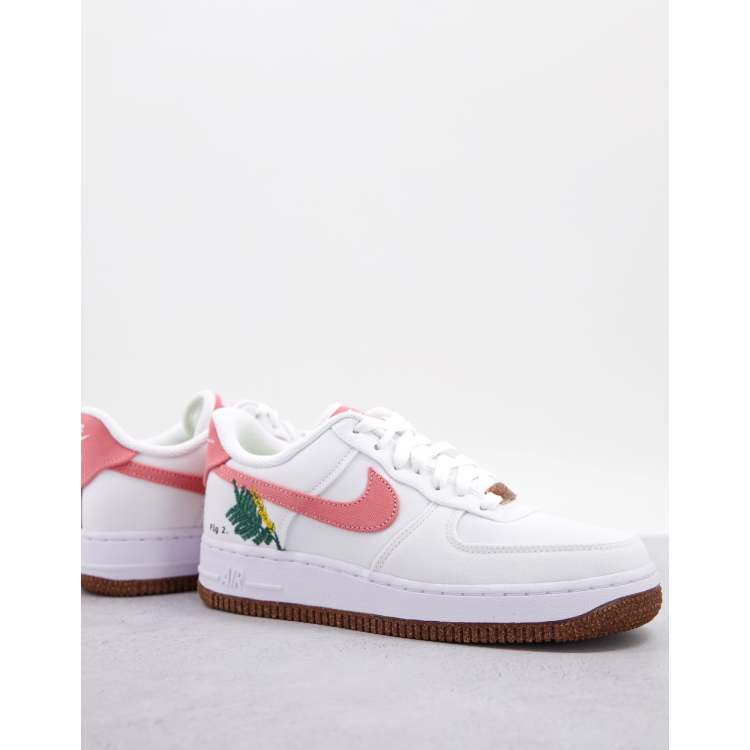 Nike Air Force 1 07 trainers in white and burgundy with floral