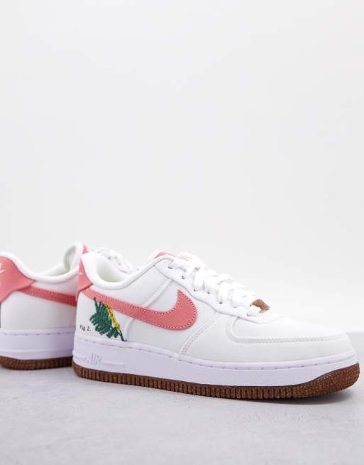 Nike Air Force 1 07 trainers in white and burgundy with floral embroidery WHITE