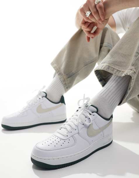 Nike Air Force 1 '07 trainers in white and dark green - view 1