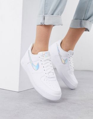 nike white & silver air force 1 07 trainers
