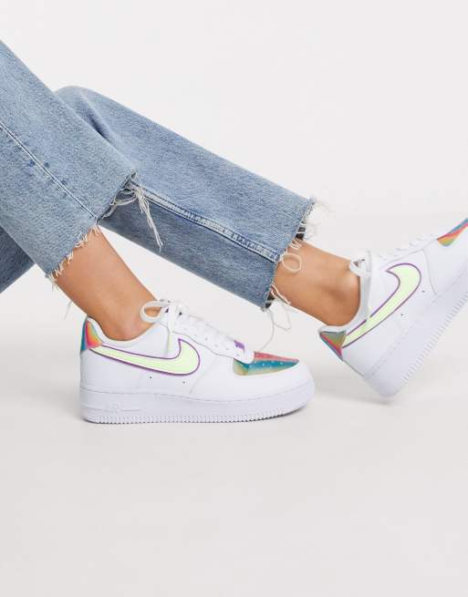 Nike Air Force 1 '07 trainers in white green and purple