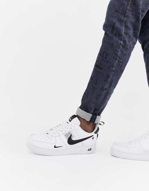 Nike white & black air 2024 force 1 lv8 utility trainers