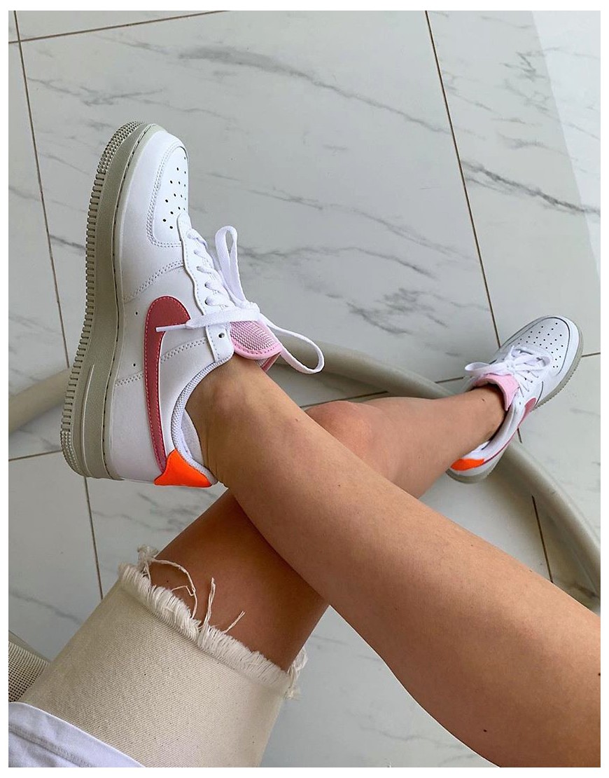 Nike Air Force 1 '07 White Pink And Orange Trainers