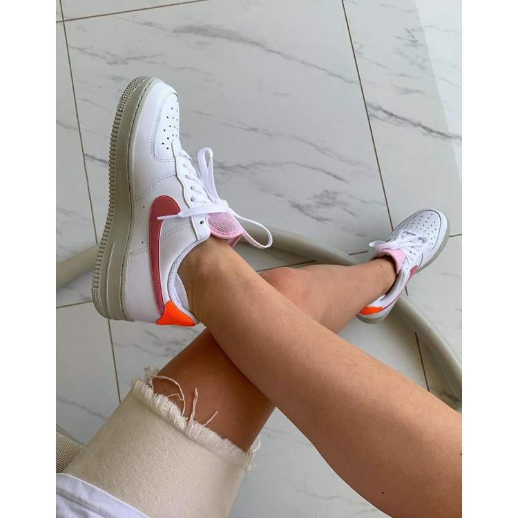 Nike Air Force 1 07 White Pink And Orange Trainers