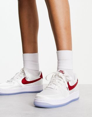 Nike Air Force 1 satin trainers in white and varsity red - ASOS Price Checker