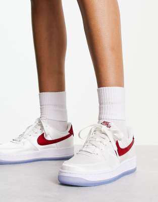 Nike Air Force 1 satin trainers in white and varsity red - ASOS Price Checker