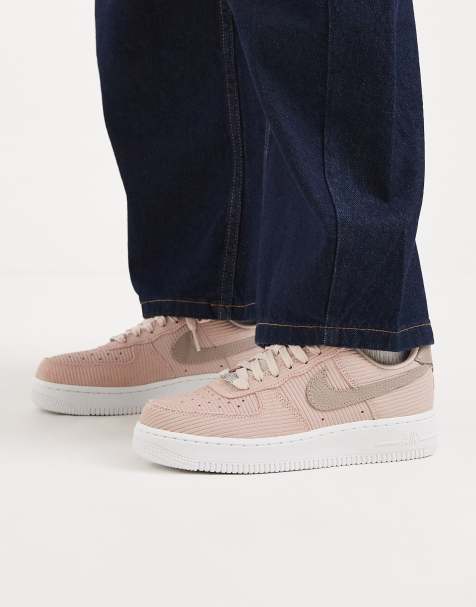 Nike Air Force 1 corduroy trainers in light pink and white - view 1