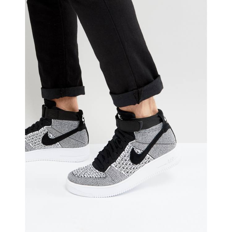 Nike Air Force 1 Flyknit Mid Trainers In Black 817420 005 ASOS