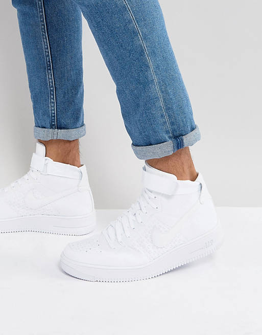 Nike Air Force 1 Flyknit Mid Trainers In White 817420-102