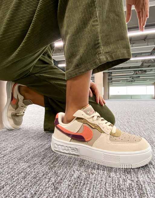 Nike Air Force 1 Fontanka Sneakers in Beige and Brown