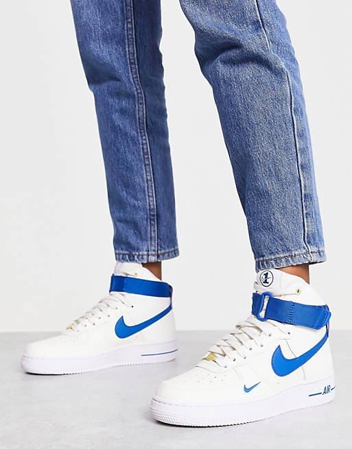 Nike Air Force 1 Hi 40th anniversary sneakers in white and blue