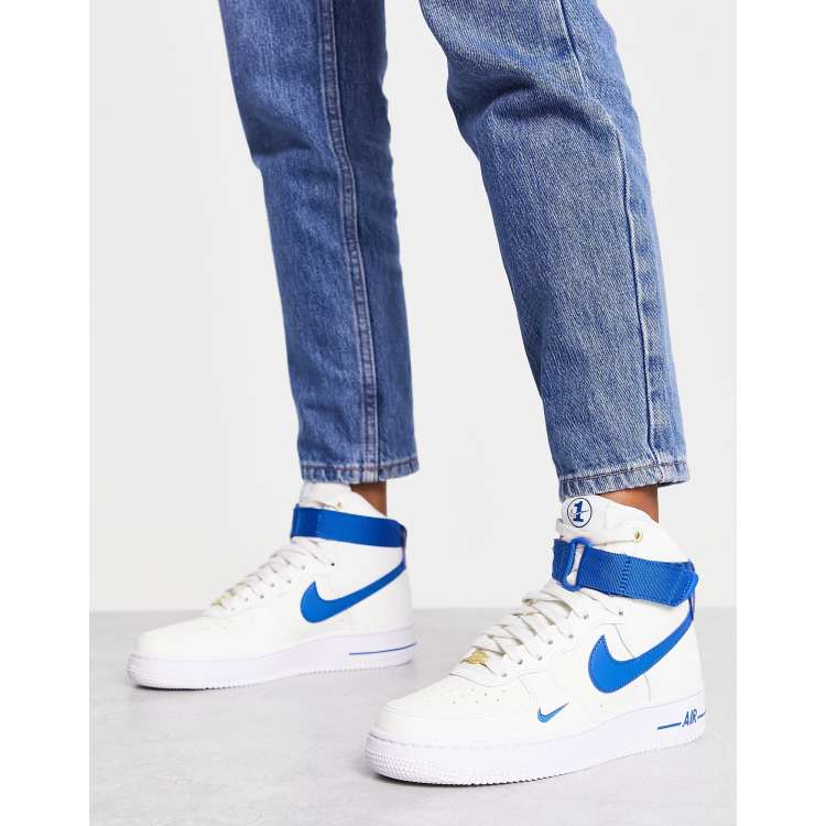 Nike Air Force 1 Hi 40th anniversary sneakers in white and blue