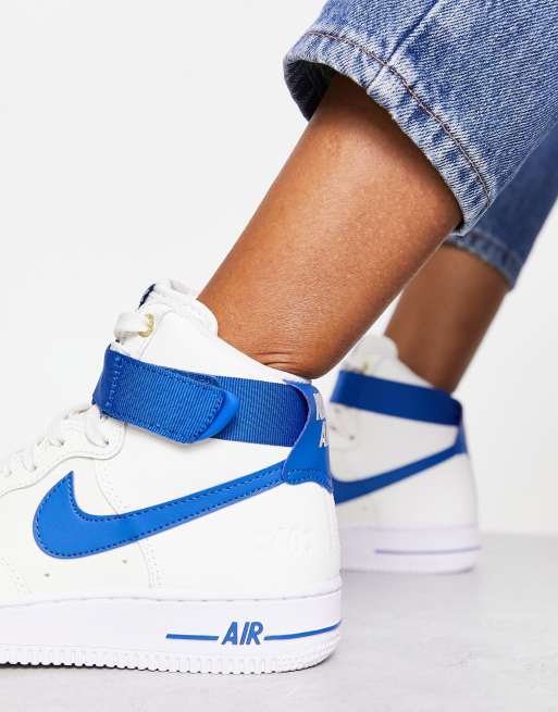 Nike Air Force 1 Hi 40th anniversary sneakers in white and blue