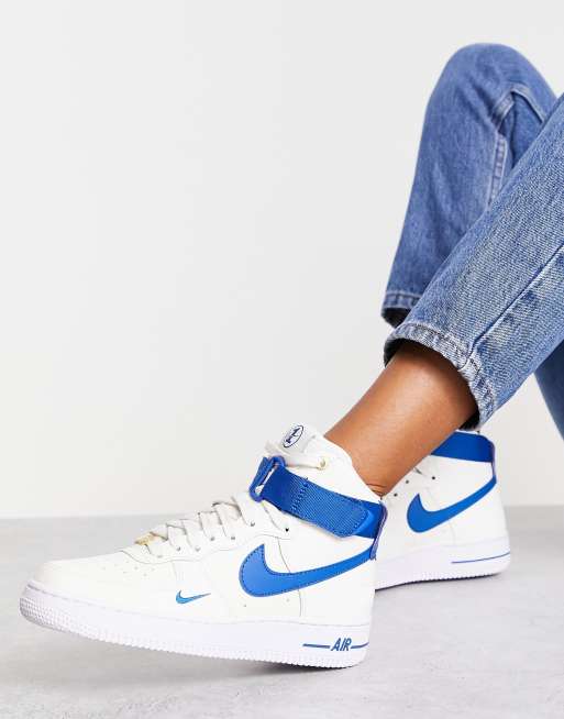 Nike Air Force 1 Hi 40th anniversary sneakers in white and blue