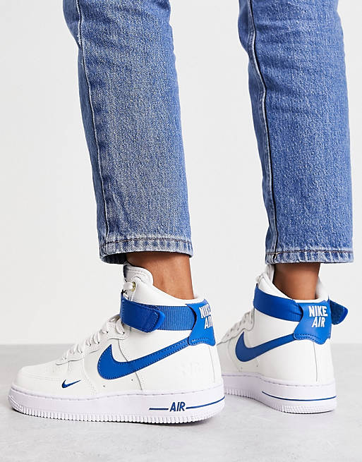 Nike Air Force 1 Hi SE 40th anniversary trainers in white and blue